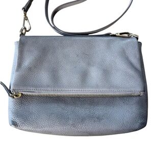 Nordstrom Grey Pebbled Leather‎ Foldover Crossbody Bag Gold Hardware  vintage